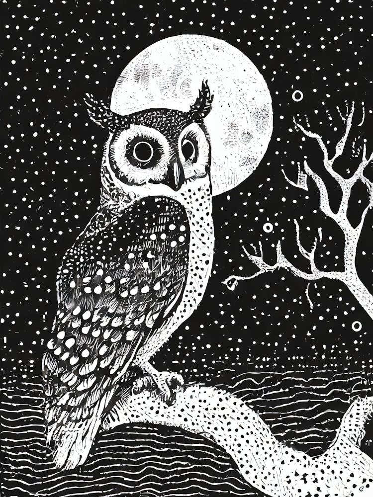 An Owl Perched Silently In The Moonlit Night