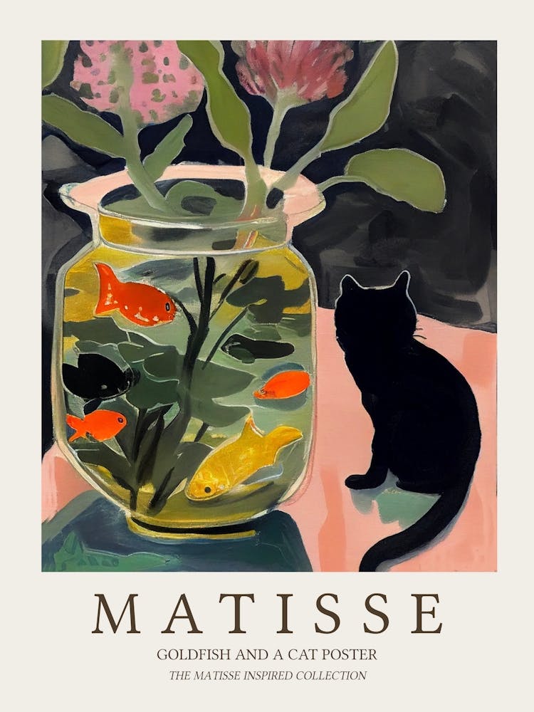 Goldfish And Black Cat Matisse Inspired
