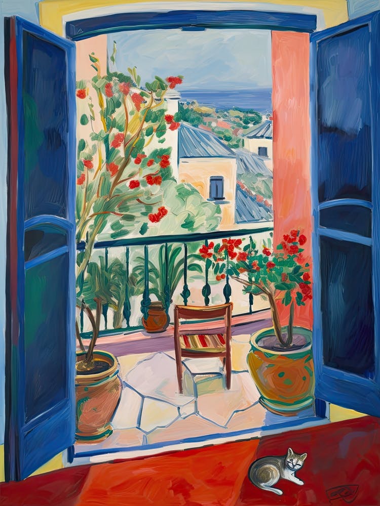 Open Window With Cat Matisse  Inspired  Style Amalfi Coast