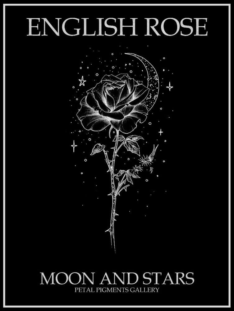English Rose Moon And Stars Line Drawing 2 Poster Inverted