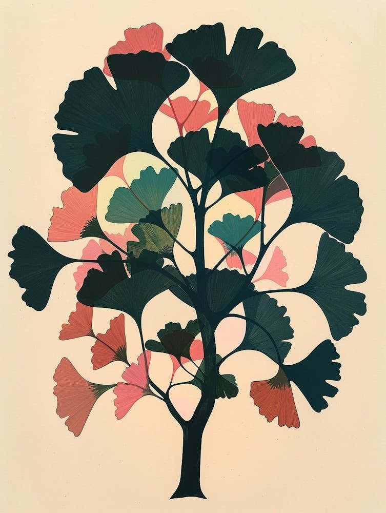 Ginkgo Tree Colourful Illustration 4