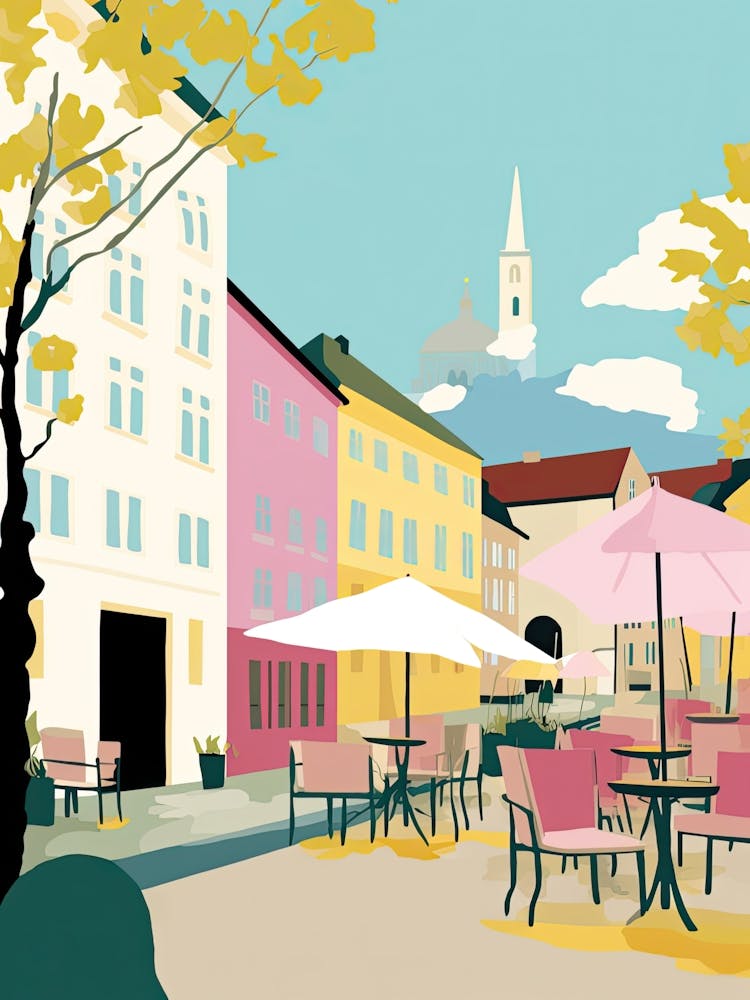 Linkoping, Sweden, Flat Pastels Tones Illustration 3
