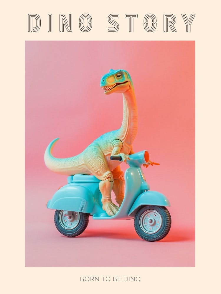 Pastel Toy Dinosaur On A Moped 3 Poster
