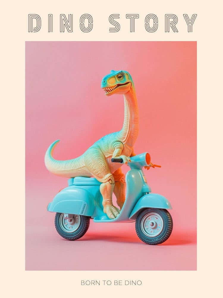 Pastel Toy Dinosaur On A Moped 3 Poster