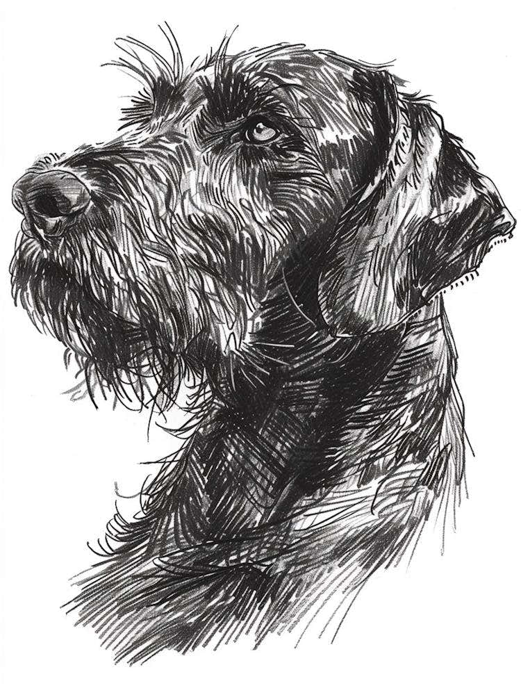 German Wirehaired Pointer Dog Black & White Line Sketch 1