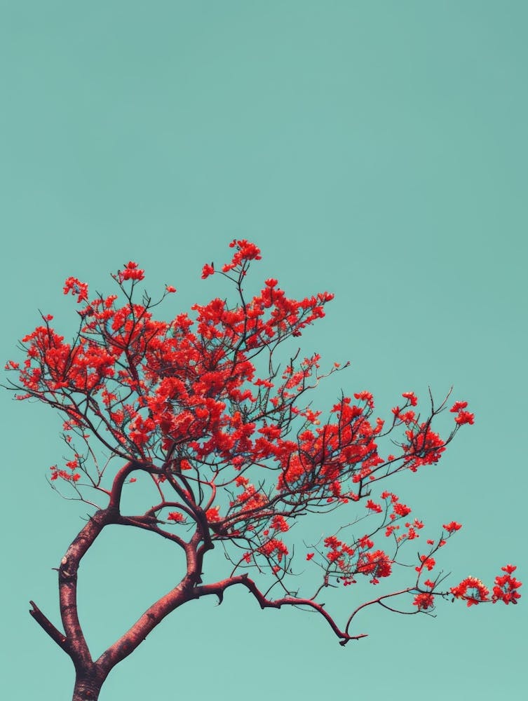 Red Tree Against Blue Sky
