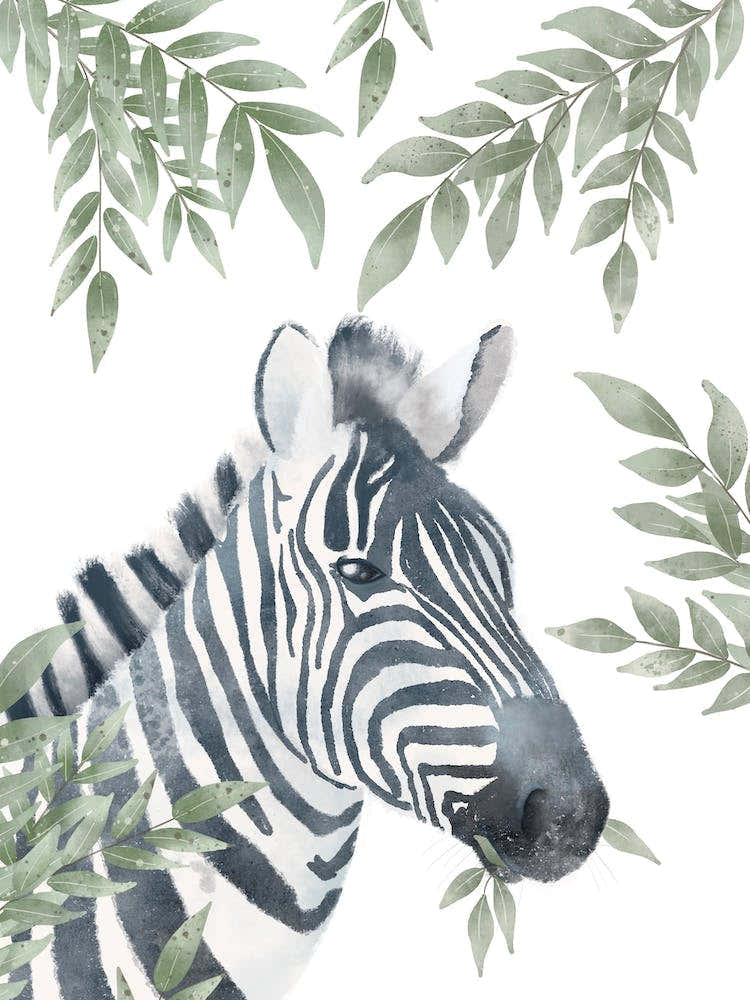 Watercolour Zebra Neutral Nursery Print