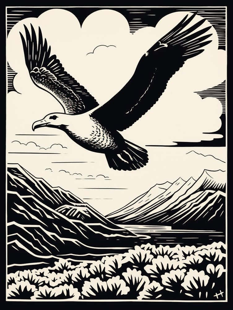 B&W Bird Linocut Albatross 4