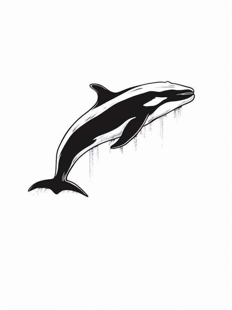Minimalistic Orca Whale Black And White Drawing
