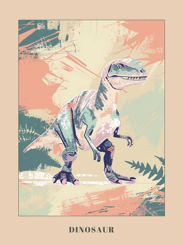 Muted Pastel Dinosaur Illustration Poster