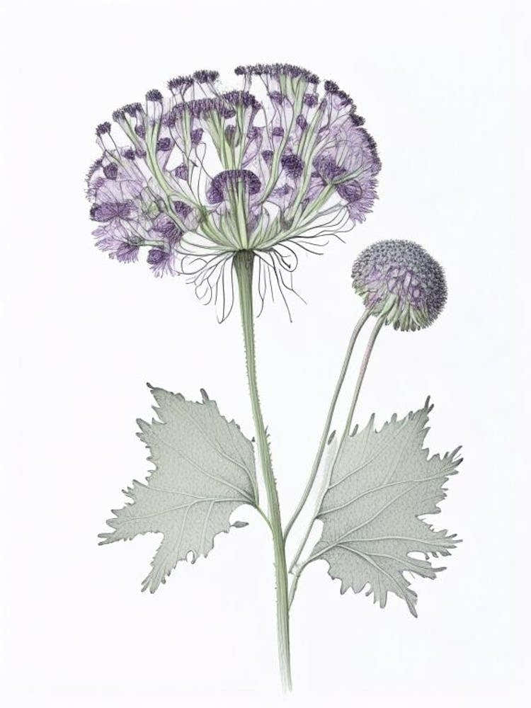 Scabiosa Floral Quentin Blake Inspired Illustration 1 Flower