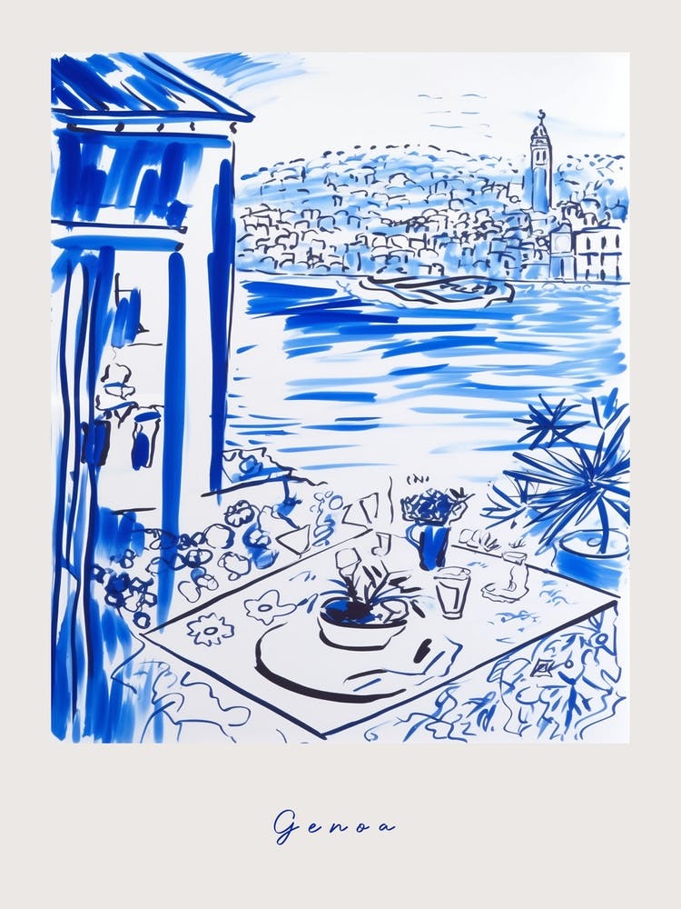 Genoa Italy Blue Drawing Poster