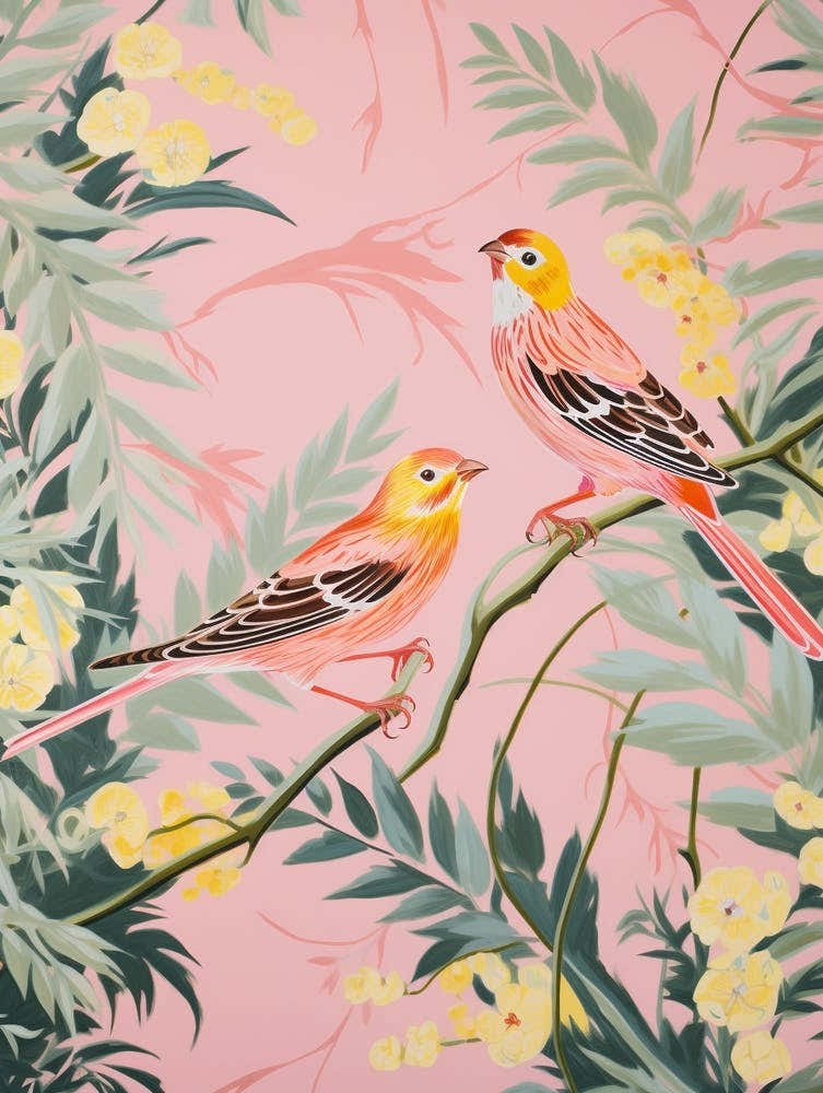 Vintage Japanese Inspired Bird Print Yellowhammer 4