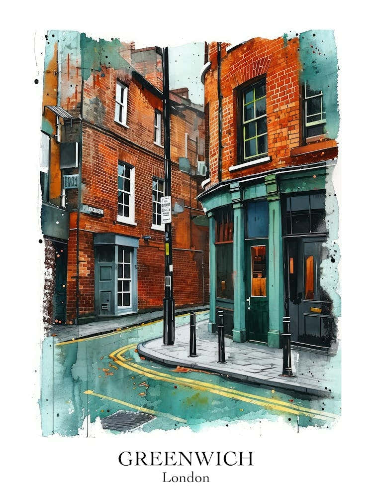 Greenwich London Borough   Street Watercolour 3 Poster