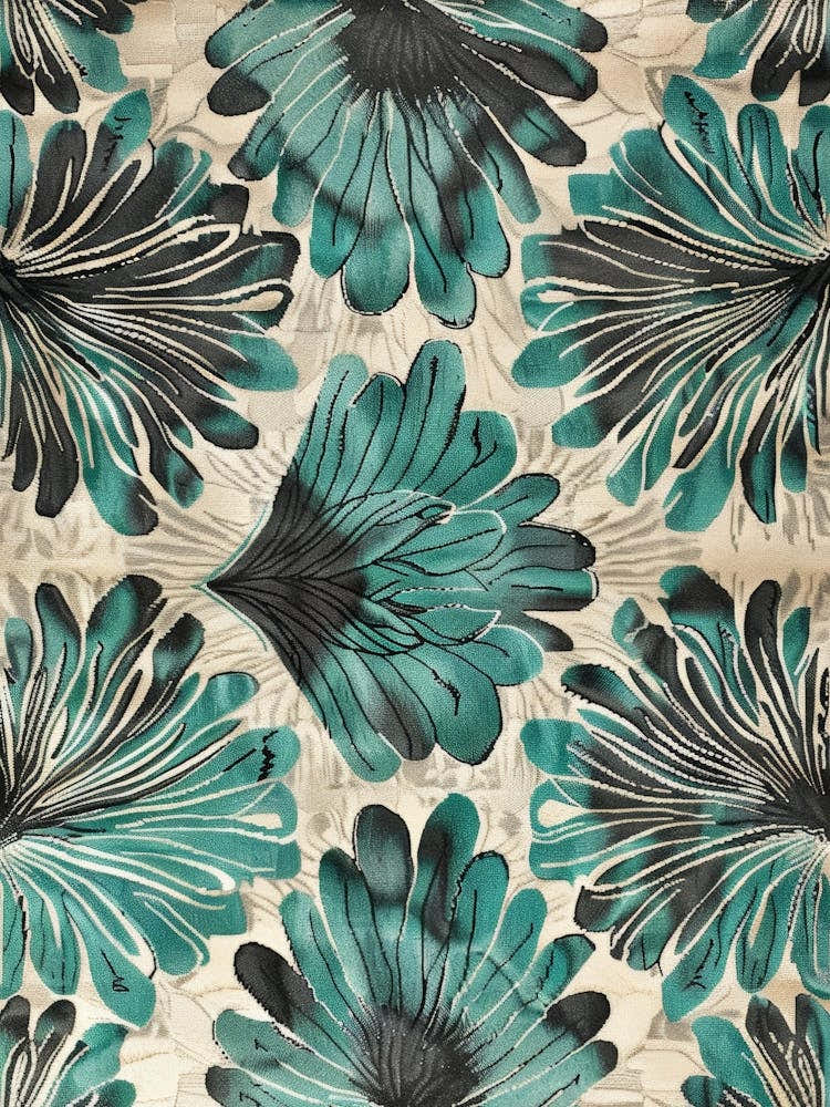 Teal And Black Floral Painting
