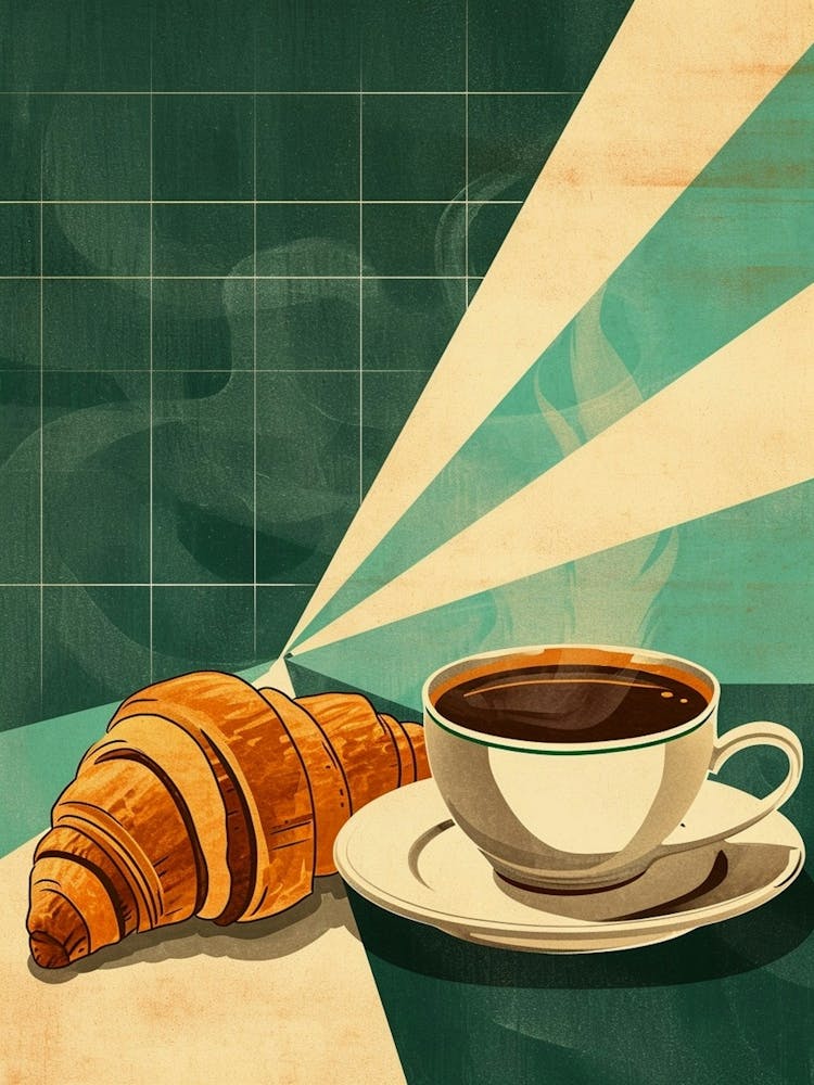 Art Deco Inspired Croissant And Coffee 1