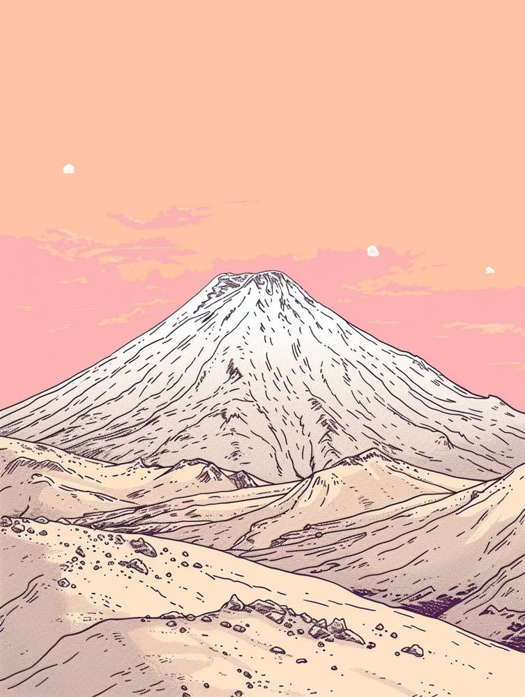 Popocatepetl Mexico Color Line Drawing (4)