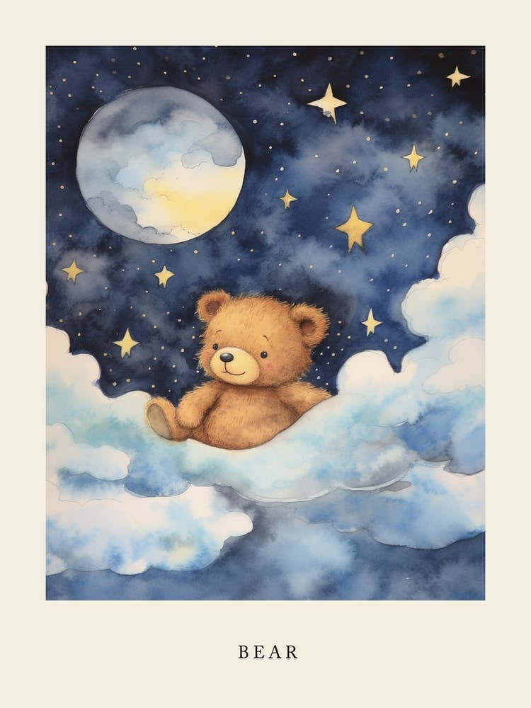 Baby Bear 3 Sleeping In The Clouds Nursery Poster