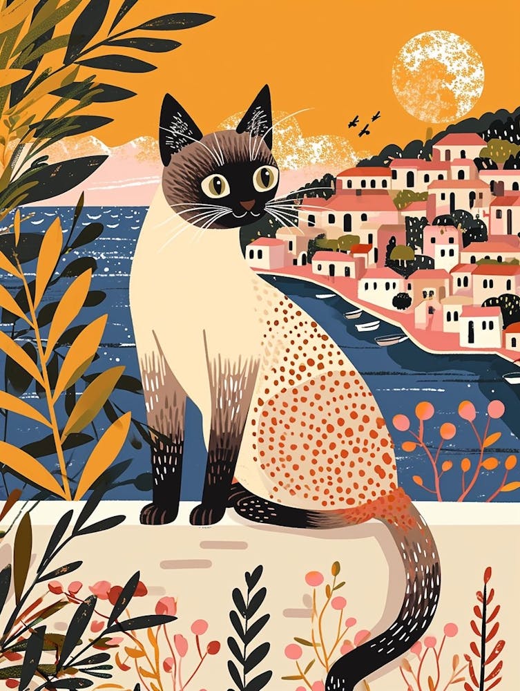 Tonkinese Cat Storybook Illustration 2