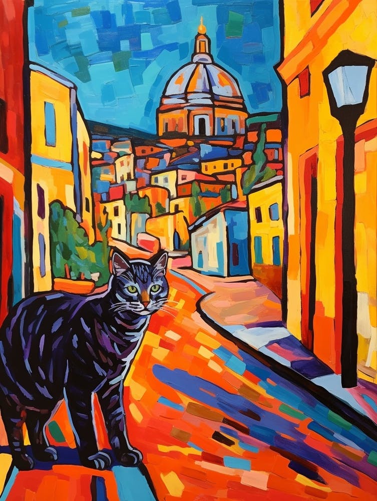Painting Of A Cat In Rome Italy