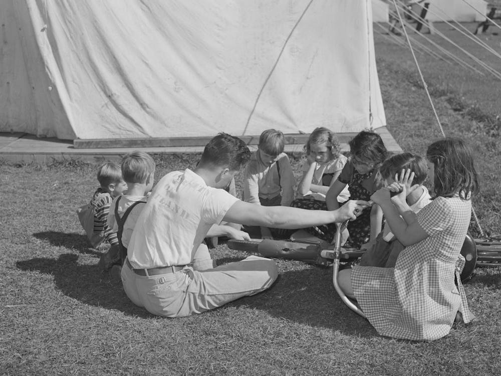Repairing Bicycle, Fsa (Farm Security Administration) Mobile Camp For Migratory Farm Workers, Odell, Orego