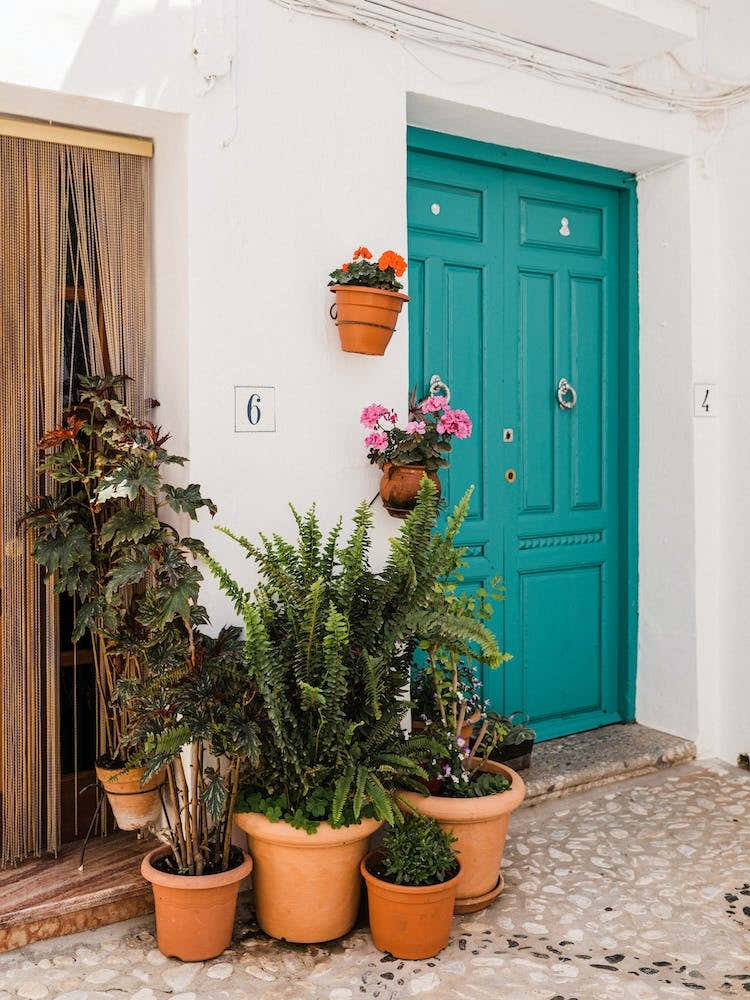 Turquoise Door With Potted Plants, Frigiliana, Spain