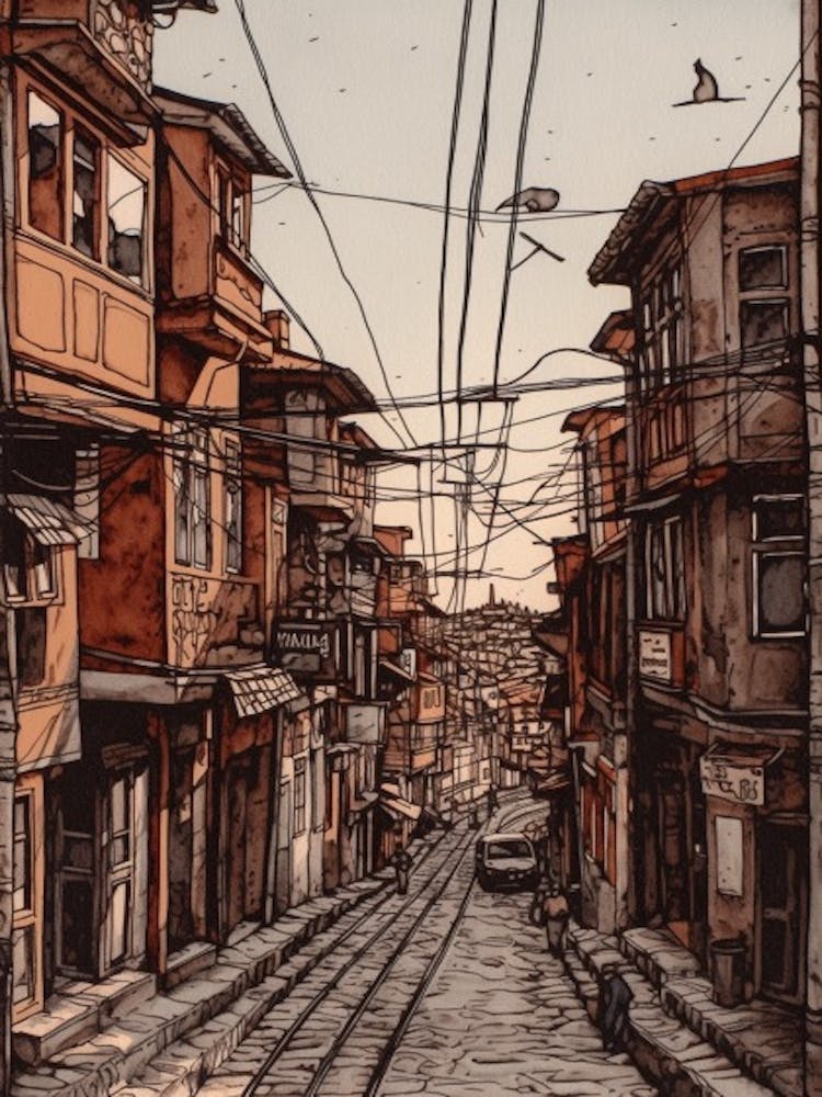 Painting Of Istanbul  In The Style Of Line Art 3