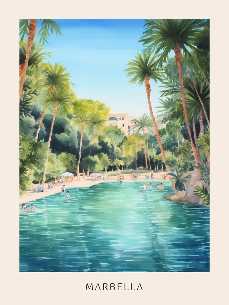 Swimming In Marbella Spain Watercolour Poster