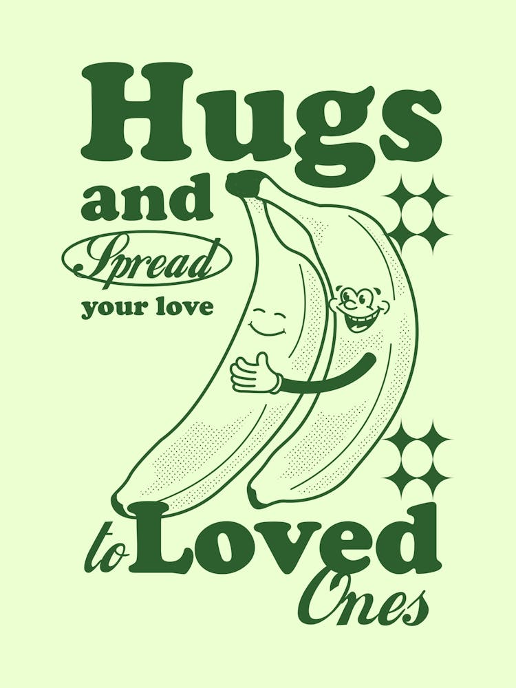 Retro Wall Art Vintage Decor Retro Cartoon Printable Art Retro Banana Hugs Apartment Decor Trendy Retro Poster