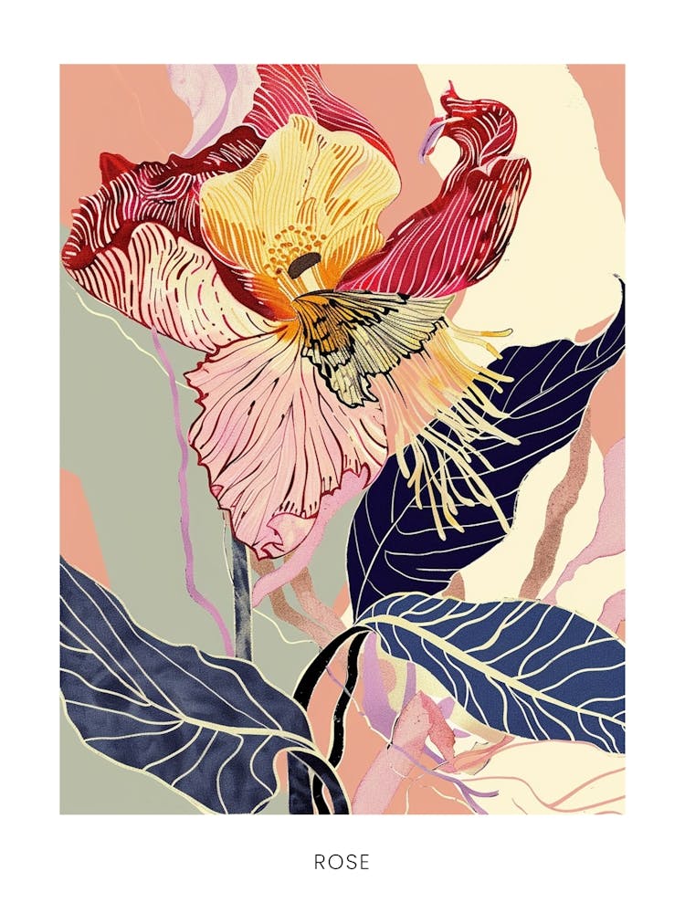 Colourful Flower Illustration Poster Rose 3