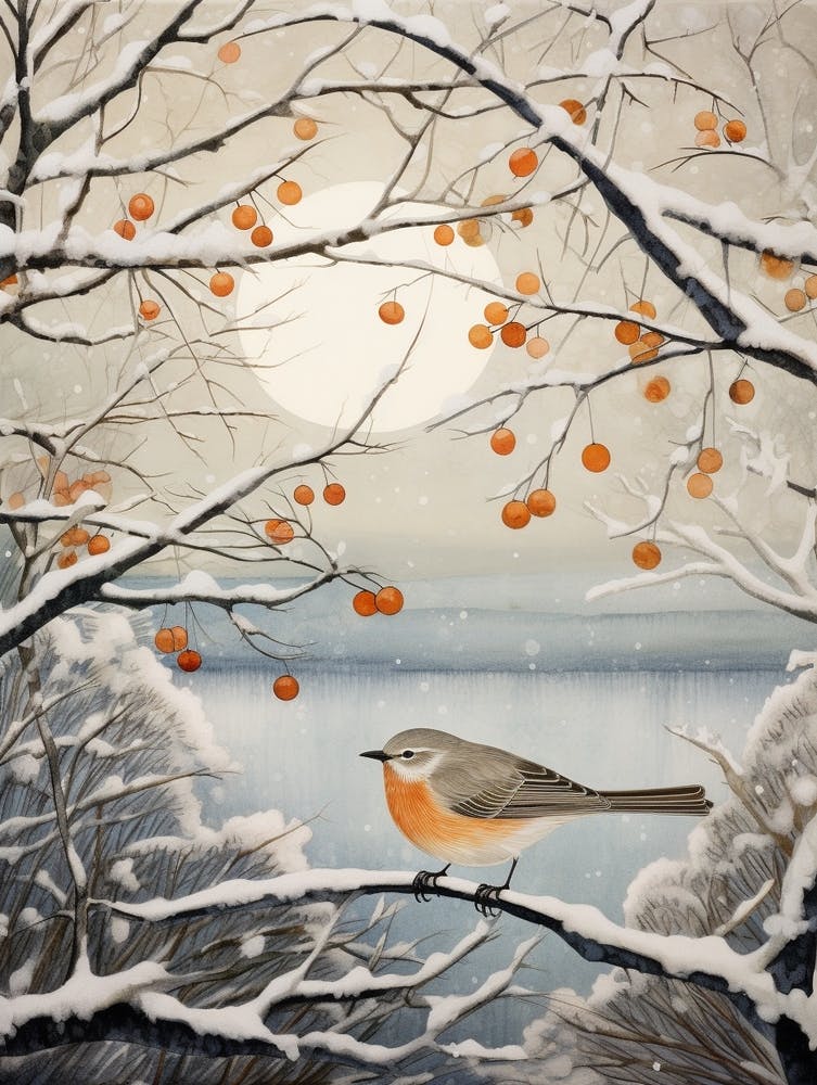 Winter Bird Painting Mockingbird 4