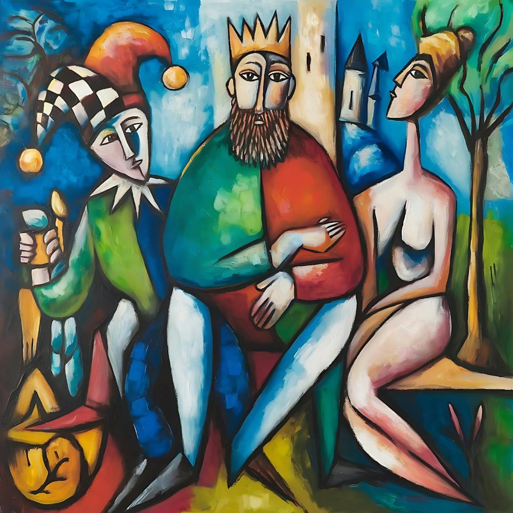 King And Queen - The King and the Jester and a nude woman - Marc Chagall