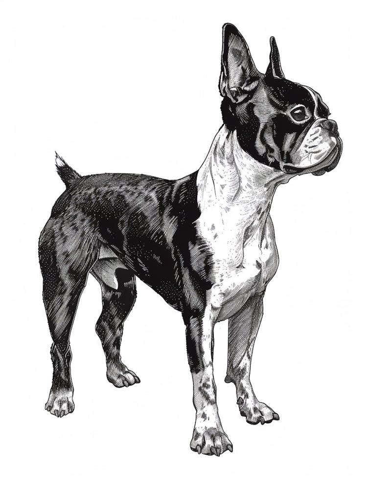 Boston Terrier Dog Line Sketch 2