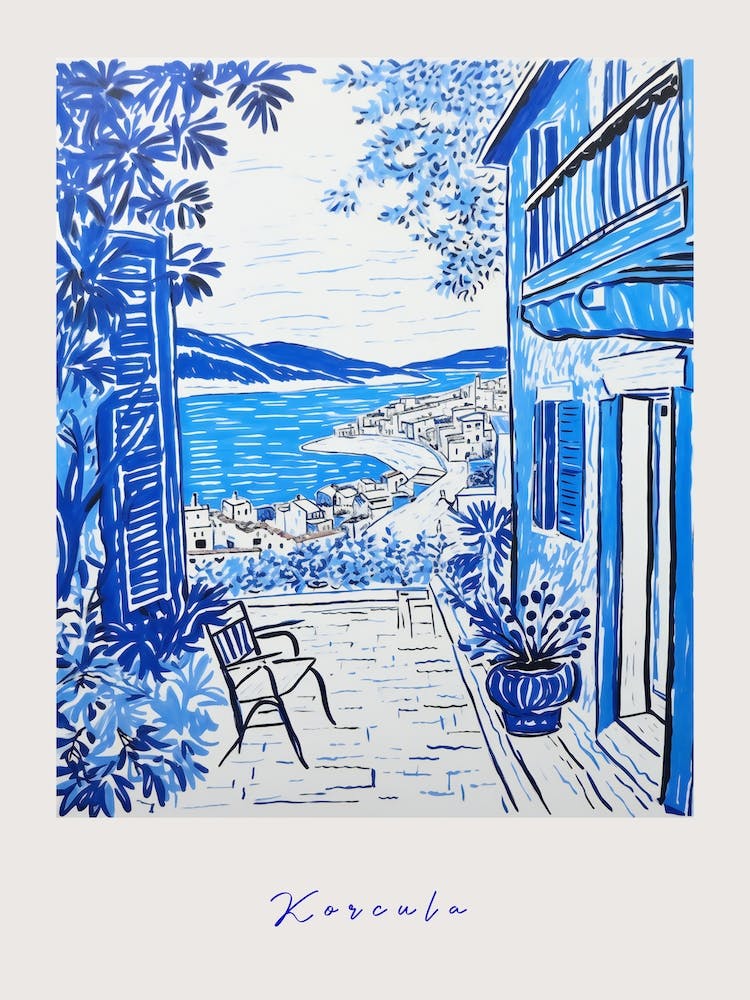Korcula Croatia 2 Mediterranean Blue Drawing Poster