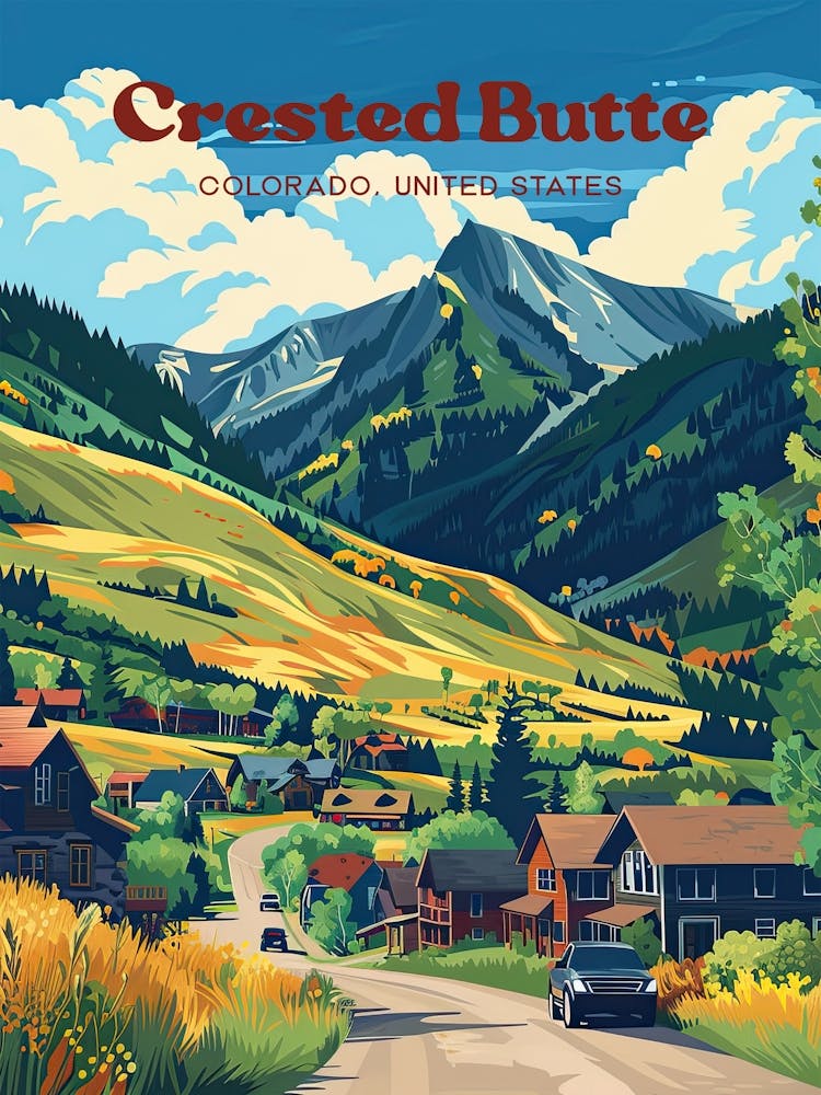 Crested Butte Colorado Summer Digital Travel Art