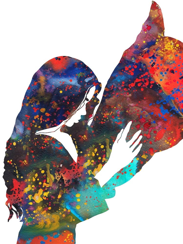 Girl With A Horse Watercolor 1