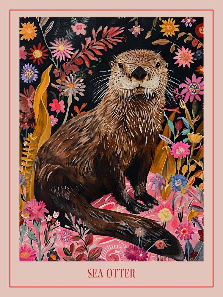 Floral Animal Painting Sea Otter 3 Poster