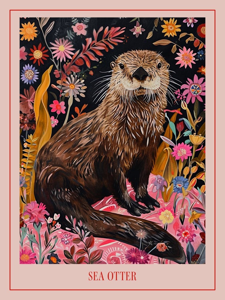 Floral Animal Painting Sea Otter 3 Poster
