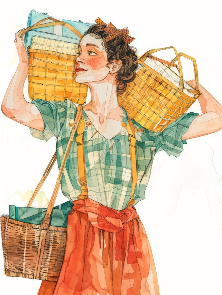Illustration Of A Woman Carrying Baskets
