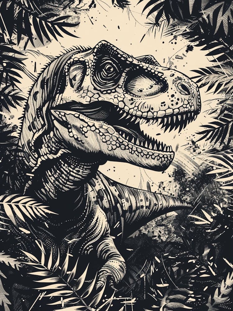 Plateosaurus Dinosaur Black Ink & Sepia Illustration 3
