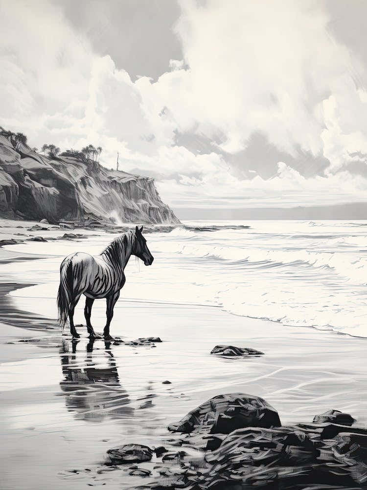 A Horse Oil Painting In Anakena Beach, Easter Island, Portrait 1