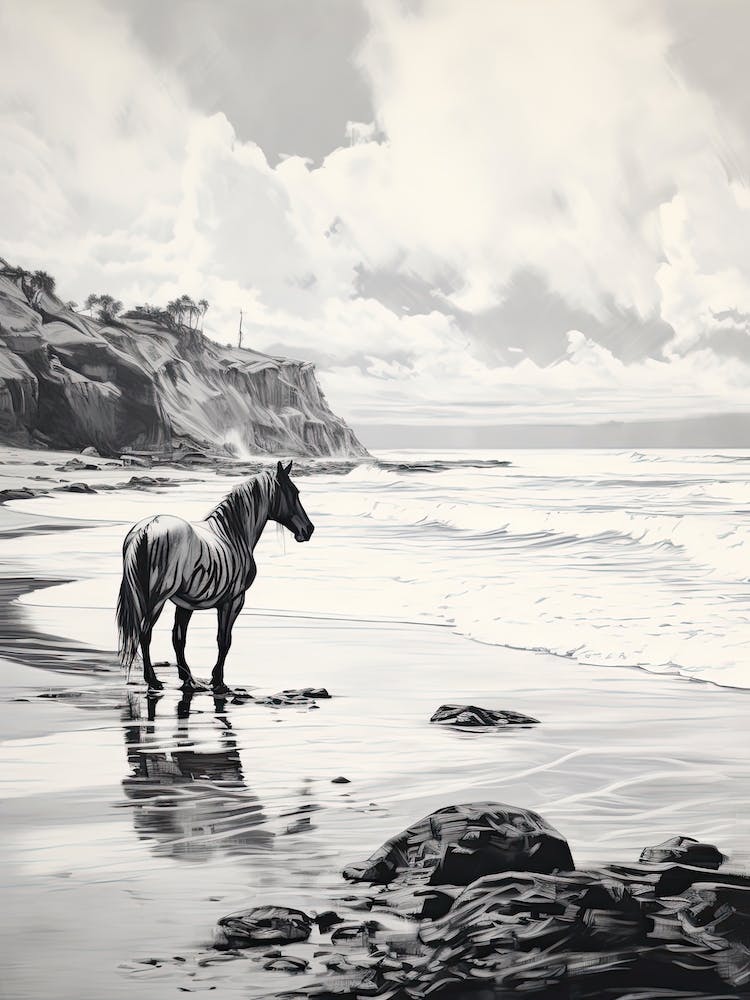 A Horse Oil Painting In Anakena Beach, Easter Island, Portrait 1