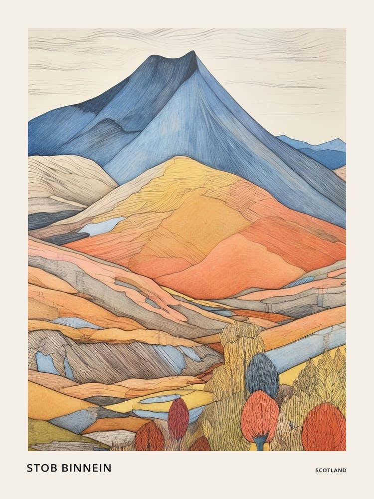 Stob Binnein Scotland 2 Colourful Mountain Illustration Poster