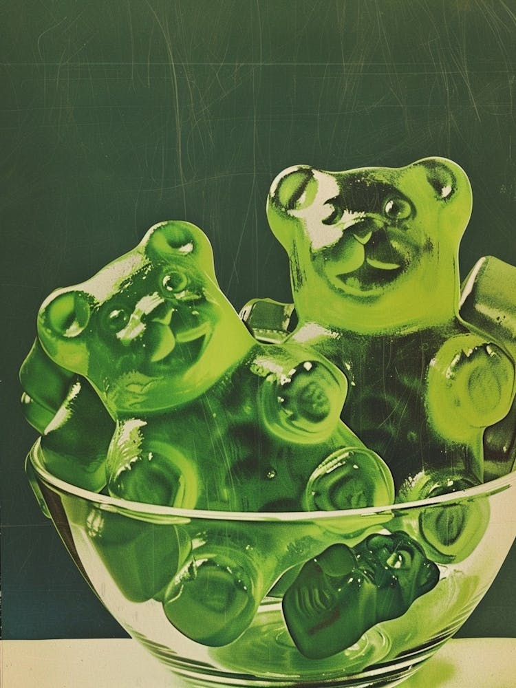 Green Gummy Bears Retro Food Illustration Inspired 2