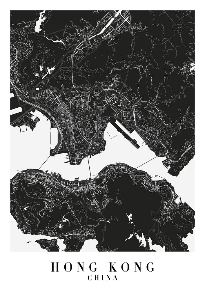 Hong Kong China Minimal Black Mono Street Map