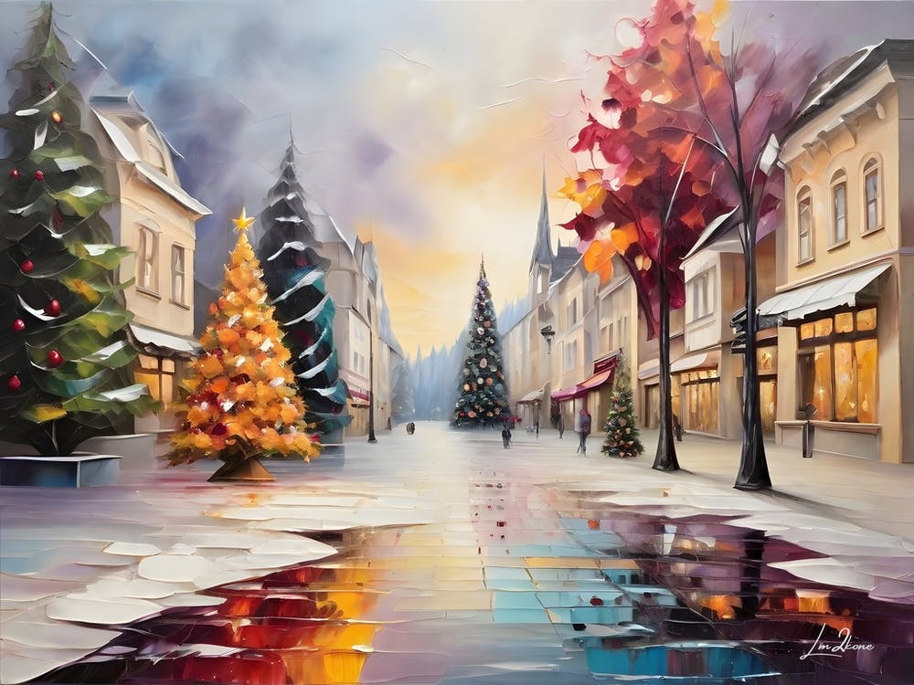 Christmas Street town painting