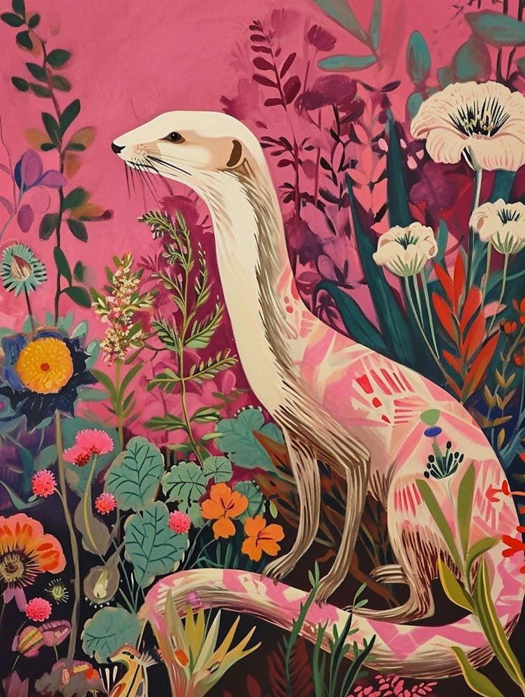 Floral Animal Painting Ferret