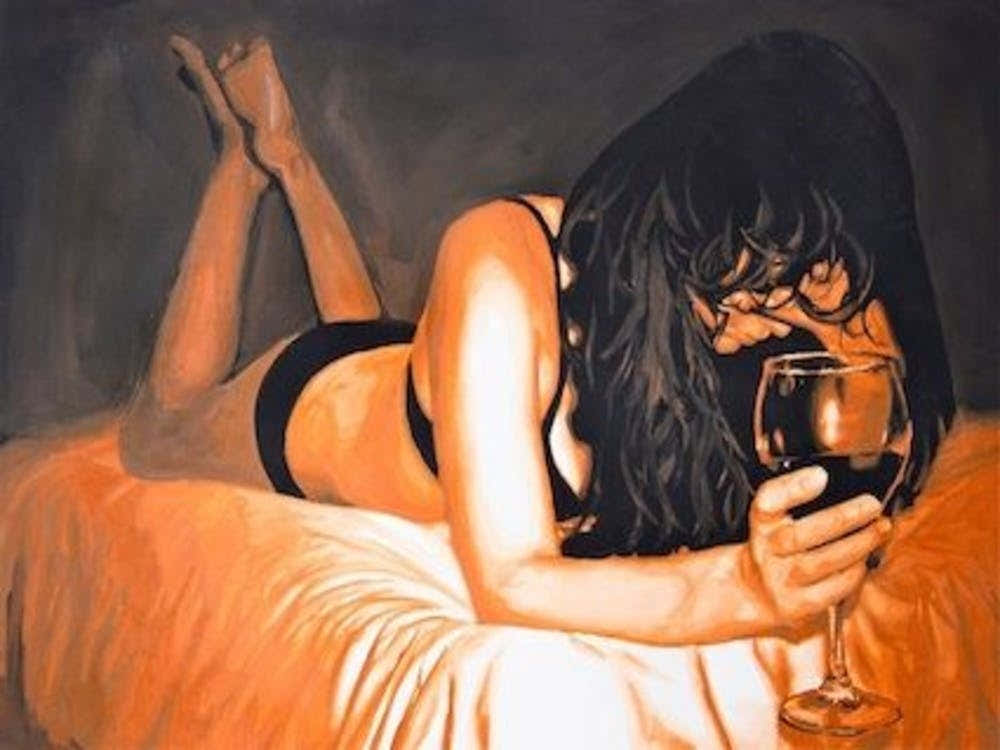 Girl Drink Wiskey In Her Room