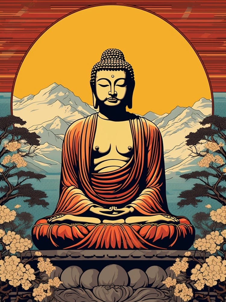 The Great Buddha Of Kamakura, Japan Vintage Travel Art 2