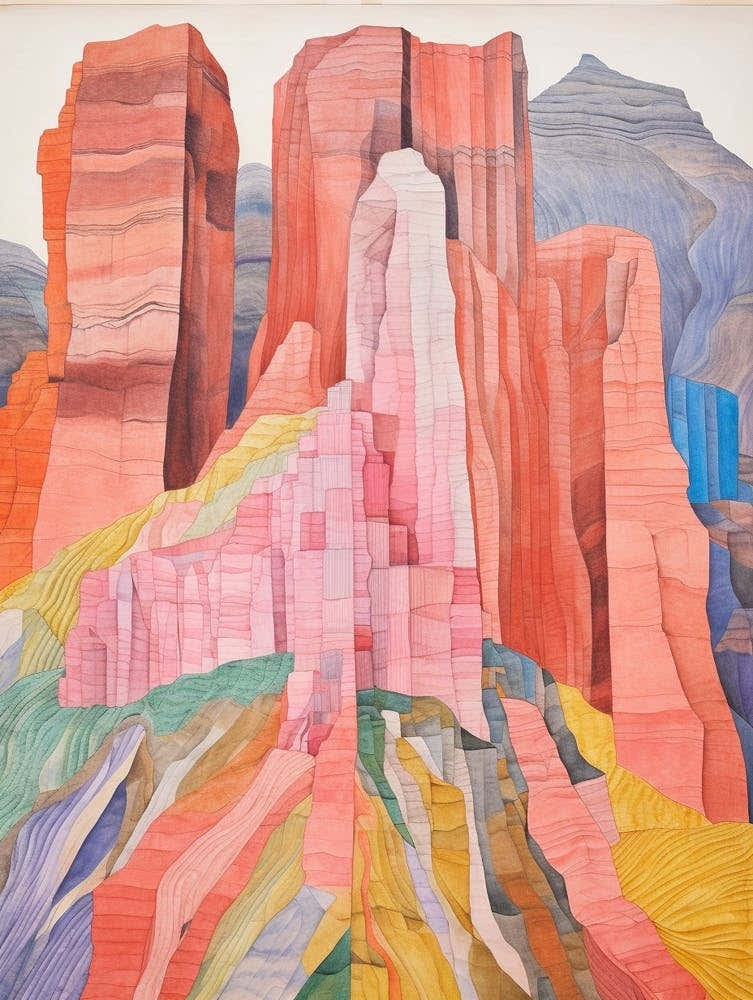 Mount Hua China 2 Colourful Mountain Illustration